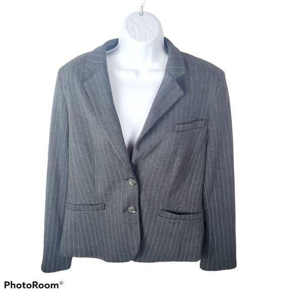 Jones New York blazer Business  12 grey ,white  pin stripe polyester, vi… - Picture 1 of 7